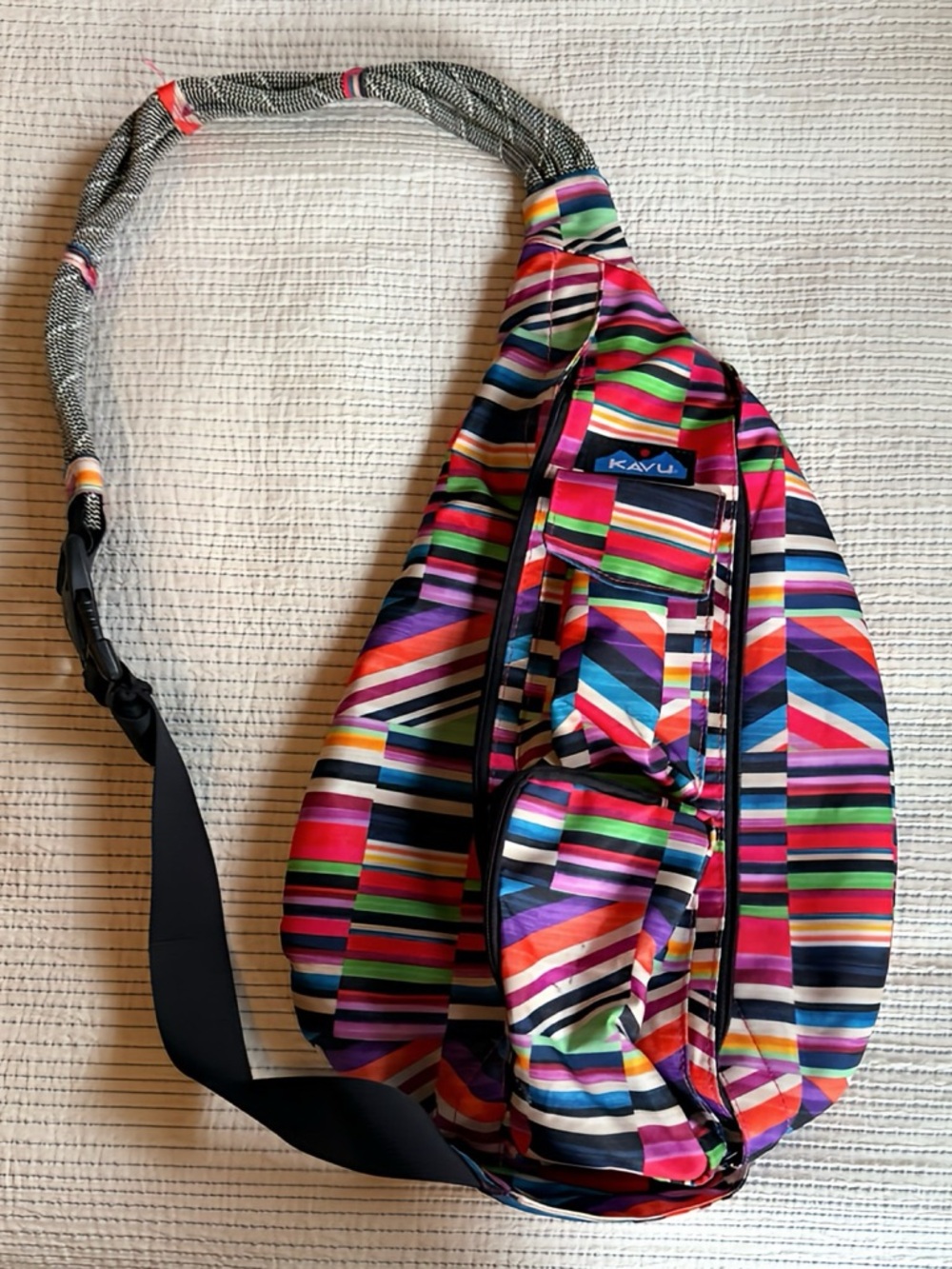 Make a Splash!!  KAVU Multicolor Striped Sling Bag with Bold Colorful Pattern